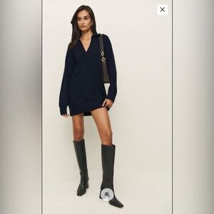 Reformation Navy Maeve Cashmere Polo Mini Dress